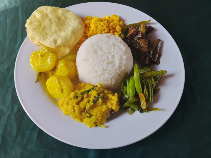 Vegetable rice and curry with pol sambol in Trincomalee